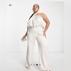ASOS Pretty Lavish soft white silky halter jumpsuit. sz 18
